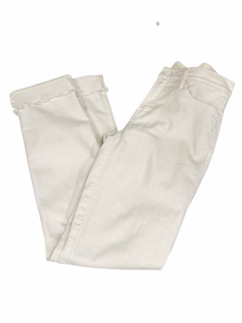 MOTHER The Pony Boy Fray Jeans White Stayin Alive Mid Rise Crop Raw Hem Sz 26 - Picture 2 of 8